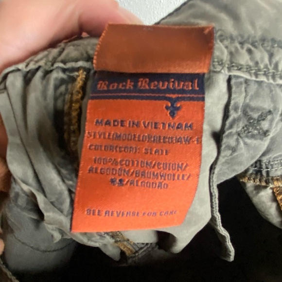 Rock Revival Size 27 Cropped Cargo Pants Slate Grey Belted Punk Y2K Low Rise - Picture 3 of 11